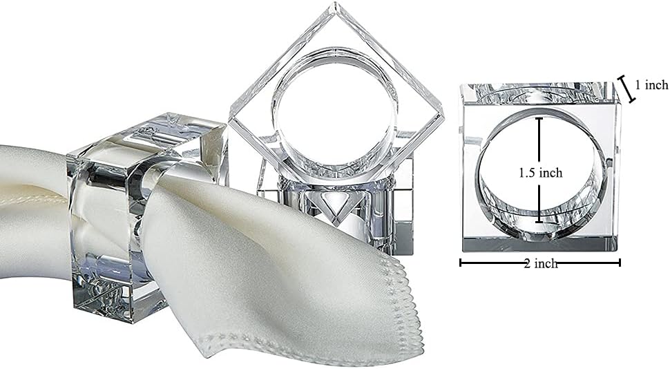 Crystal Napkin Holder Rings Square Design, Christmas Decorations for Dinner Clear 2" Set of 4