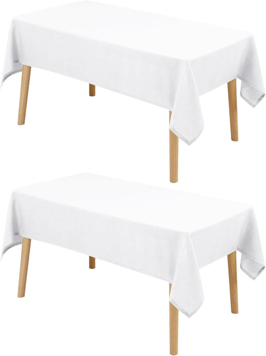 Hiasan 2 Pack Faux Linen Rectangle Tablecloth - Wrinkle and Stain Resistant Washable Table Cloth for Kitchen Dining Room Holiday Table Cover for Dinner, White, 70 x 120 Inch