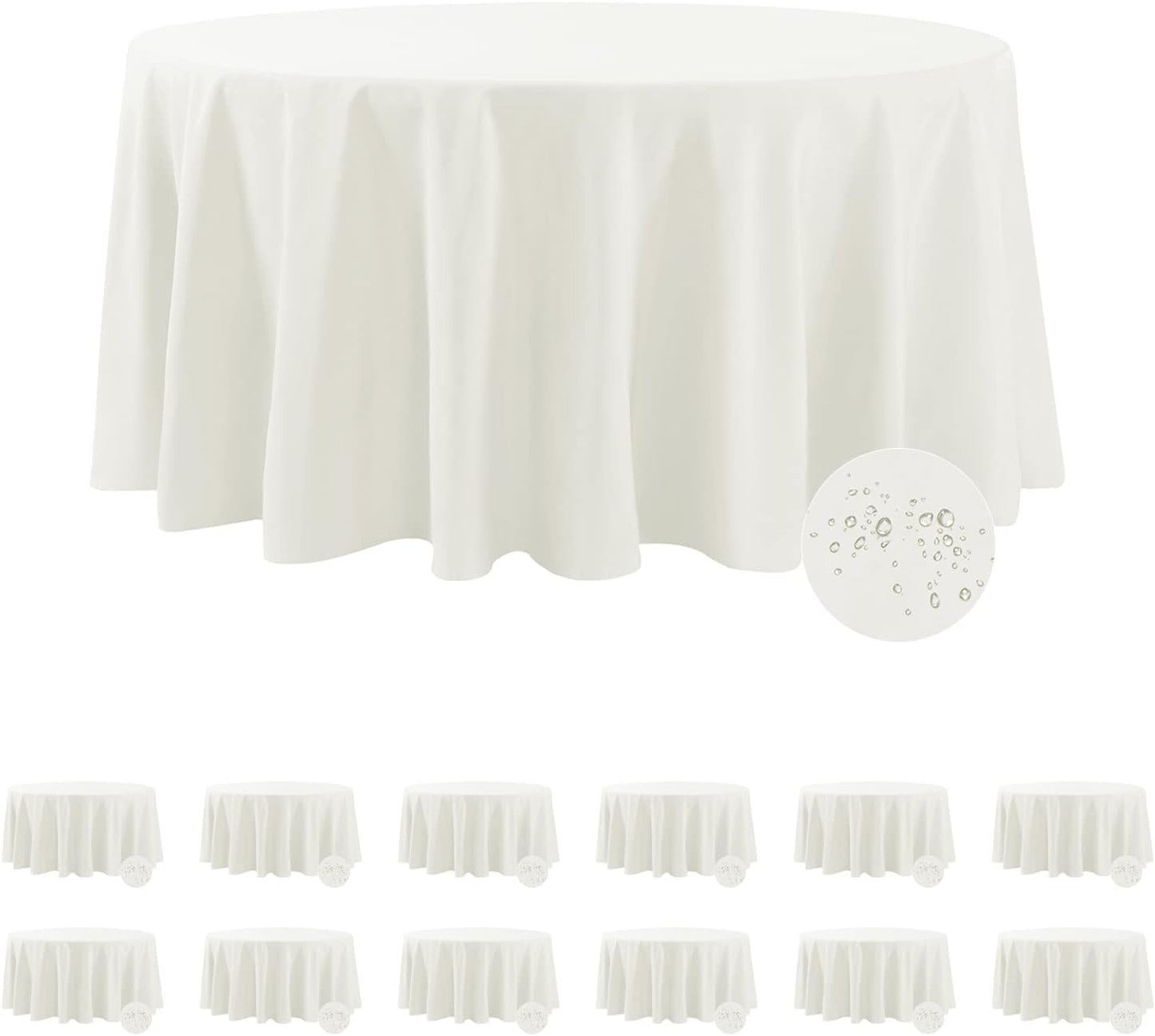 Fokitut 12 Pack Waterproof Round Tablecloth, 120 Inch, Stain Resistant and Wrinkle Polyester Table Cloth, Fabric Table Cover for Kitchen Dining, Wedding, Party, Holiday Dinner-Ivory