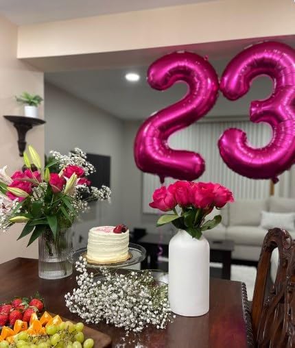 40 Inch Hot Pink Large Number 4 Birthday Balloon, Giant Number Four 14 24 34 40 44 Balloons, Foil Mylar Big Balloons for Anniversary Graduation Supplies Decorations