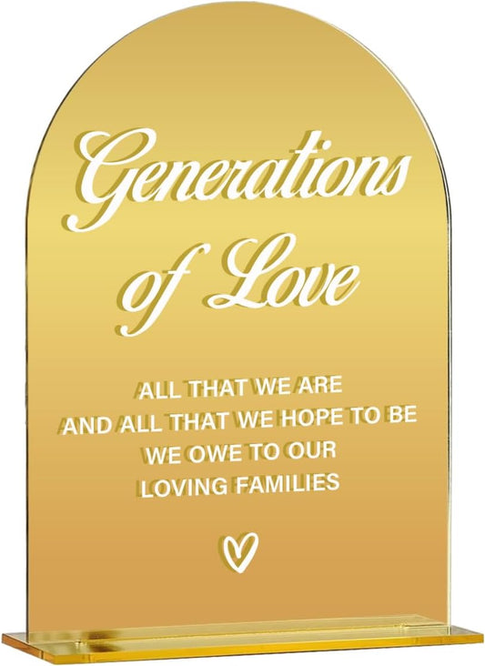 Acrylic Wedding Sign, Bridal Shower Decorations, Generations of Love Sign for Ceremony, Modern Font Table Signs, Gold Mirror Arched Acrylic Tabletop Signs for Wedding Reception and Event Party