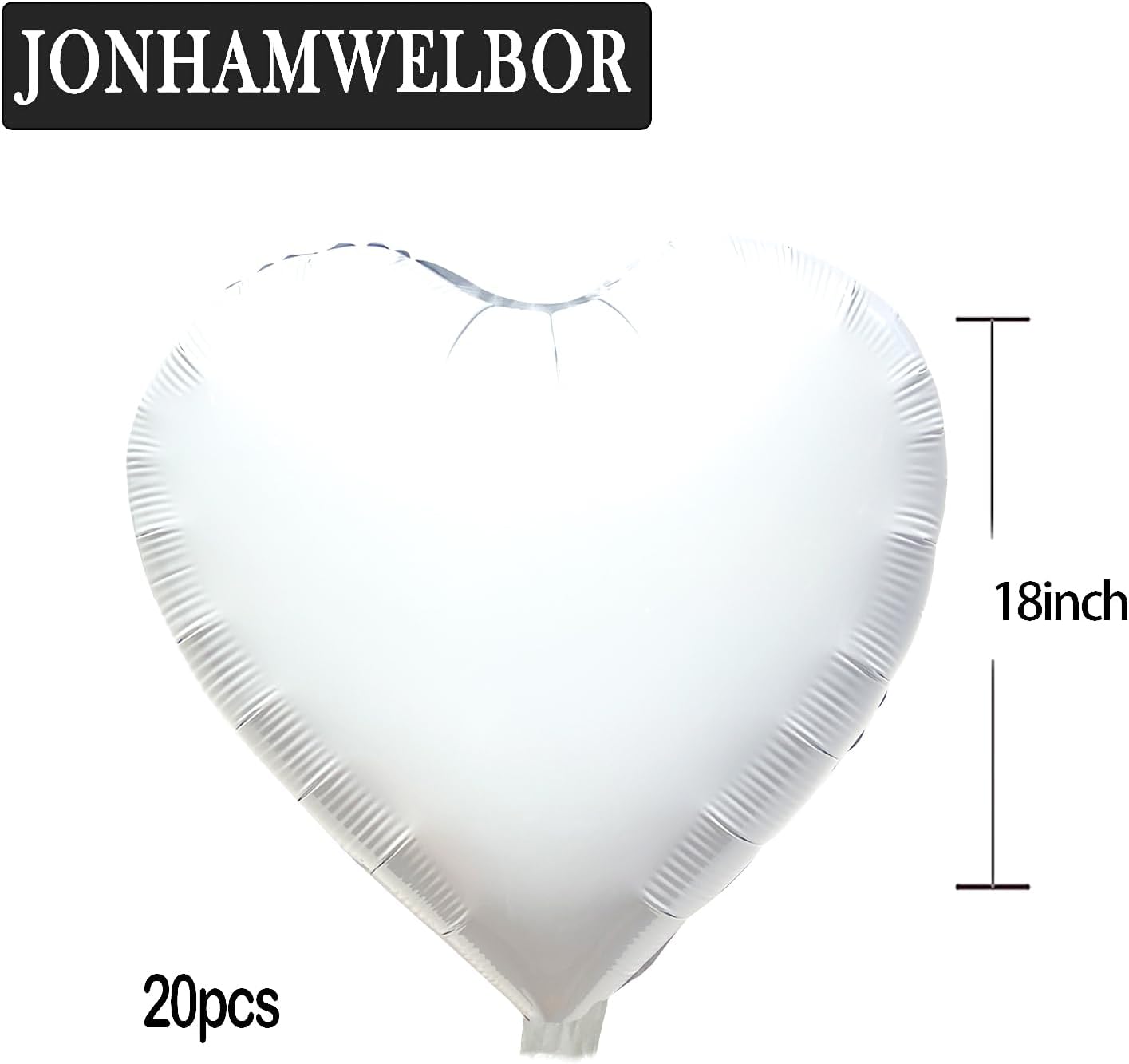 Jonhamwelbor 20Pcs 18 inch White Foil Mylar Heart Shape Balloons Decorations Valentines Birthday Wedding Baby Shower Party