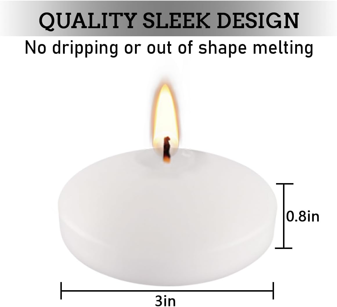 3 Inch Floating Candles Set of 12, Unscented White Candles for Wedding, Pool Party, Holiday Centerpieces & Home Decor