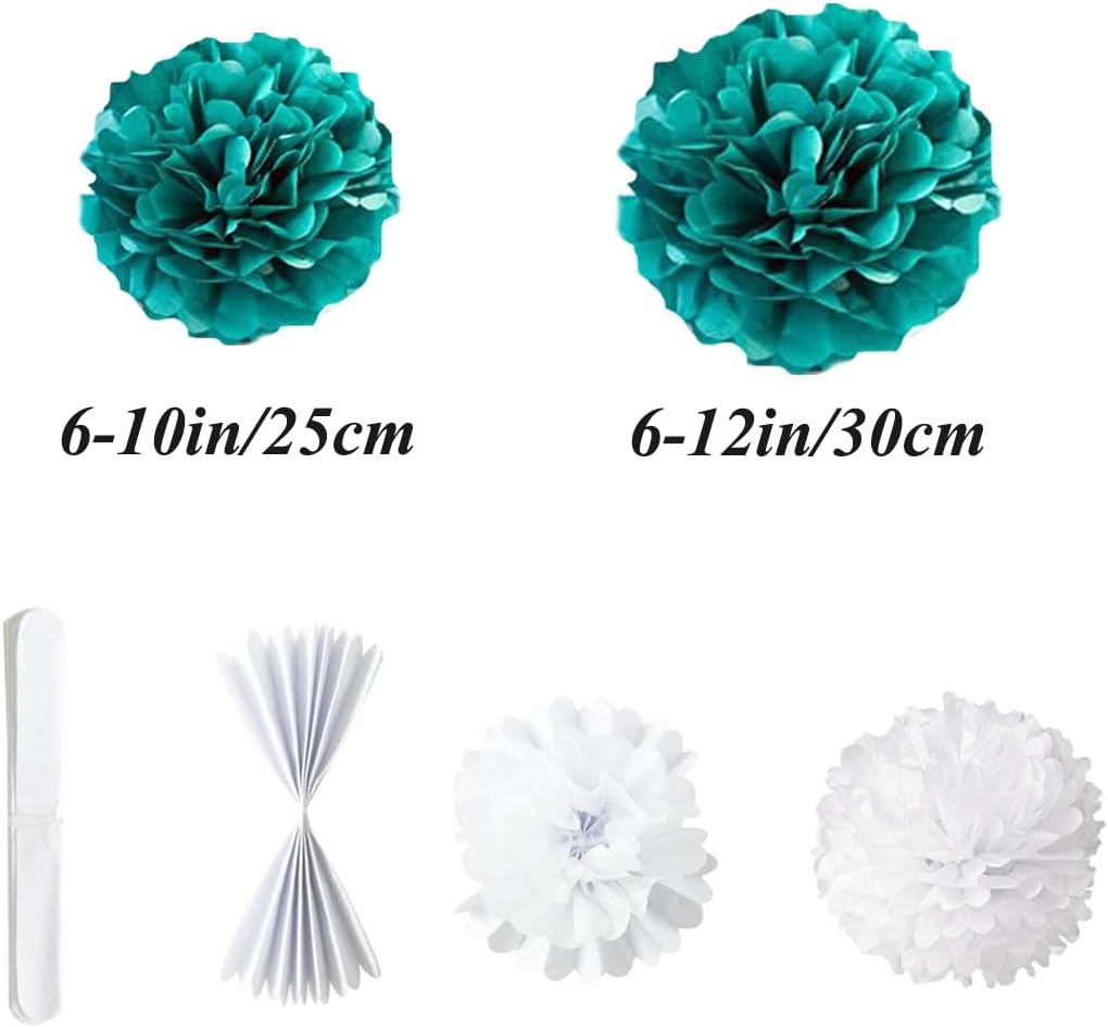 12pcs 10in/12in Teal Tissue Paper Pom Poms - Wedding/Baby Shower/Party Flower Decorations & DIY Art Blooms