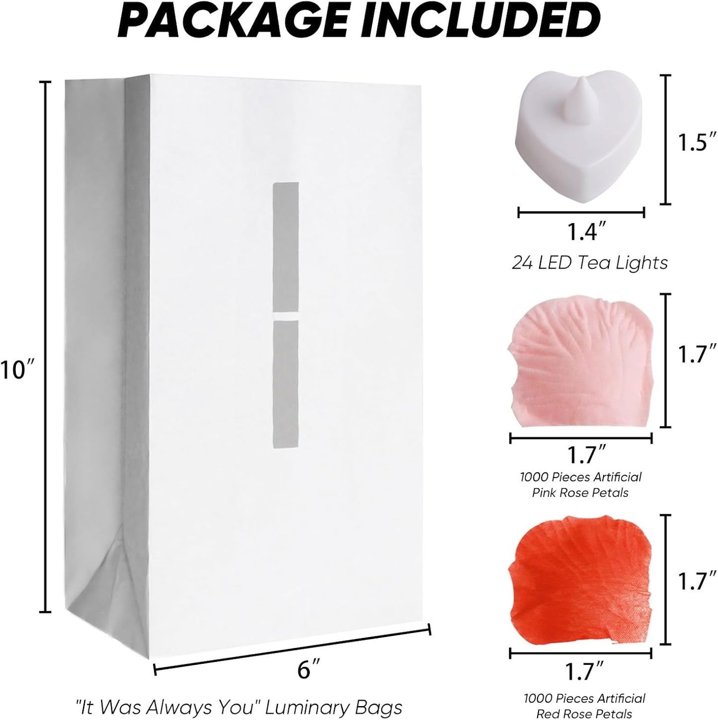 Homemory It was Always You Light Up Letters with Flameless Candles and Fake Rose Petals, Valentine's Day Luminary Bags Romantic Decorations Special Night for Proposal Wedding Anniversary