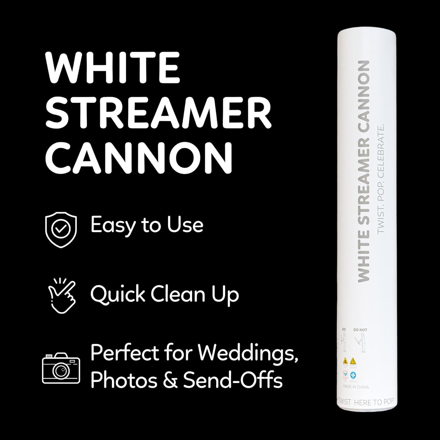 2 Pack Steamer Cannon Confetti Poppers | Biodegradable White Streamers | TUR Party Supplies | Launches Up to 25ft | Giant (12 in) | Party Poppers for Graduation, Birthdays, Weddings, and Memorial Day