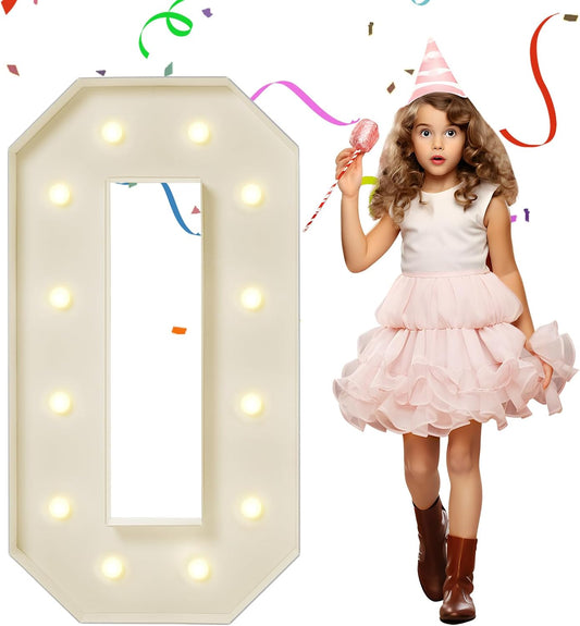 4FT Marquee Numbers, Large Light Up Numbers 0 for 10th 20th 30th Birthday Party Decorations, Big Light Up Number for 2025 Graduation Prom, 4 Feet Cardboard Number 0 with LED Lights DIY Kit