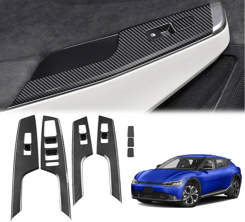 4pcs Carbon Fiber Style Front Rear Doors Window Glass Lift Switch Panel Cover Decorative Sticker Protection Car Interior Accessories for 2021-2025 KIA EV6 KT16