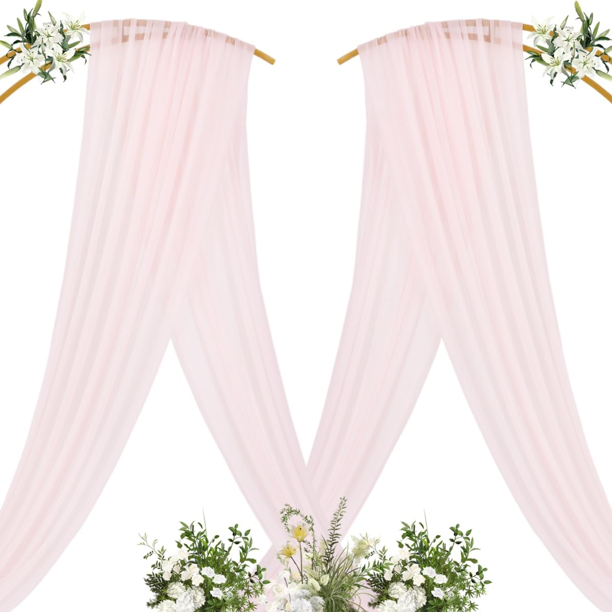 MLMC Blush Pink Wedding Arch Draping Fabric 2 Panels 29" x 20 FT Extra Long Gauze Drapes Sheer Backdrop Curtains 6.6 Yards Outdoor Drapery Panels for Wedding Baby Shower Party Ceiling Decoration