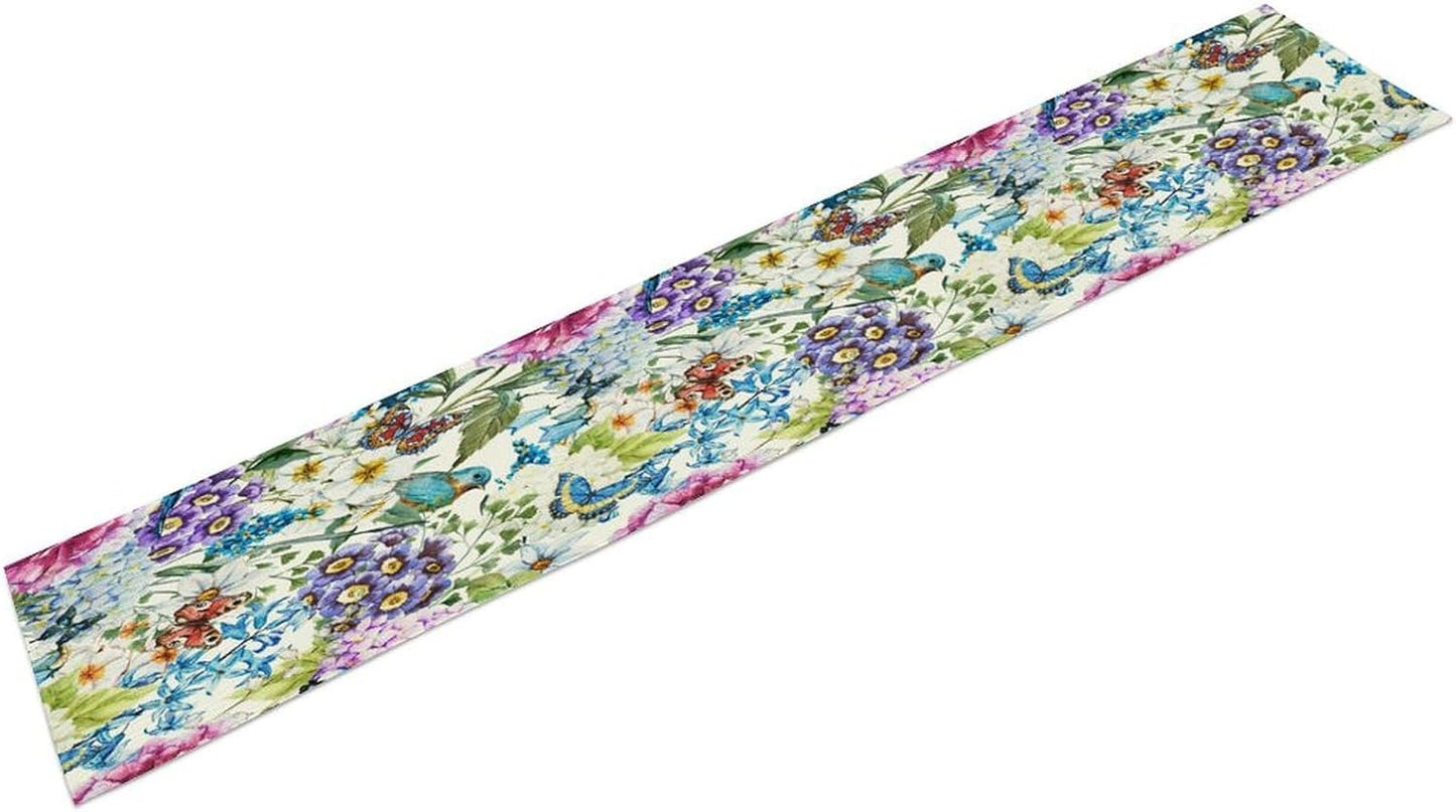 Brown Bird Floral Table Runner Spring Flower Kitchen Table Decoration Suitable for Family Dinner Decoration 13x36 Inch
