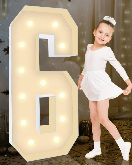 4FT Plastic Marquee Numbers 6 - Light up Numbers Are Made from Corrugated Plastic Board - Quick Assembly Without Tools, Disassembled Components Can Be Used for Photo Wall Decoration, Yard Sale Signs