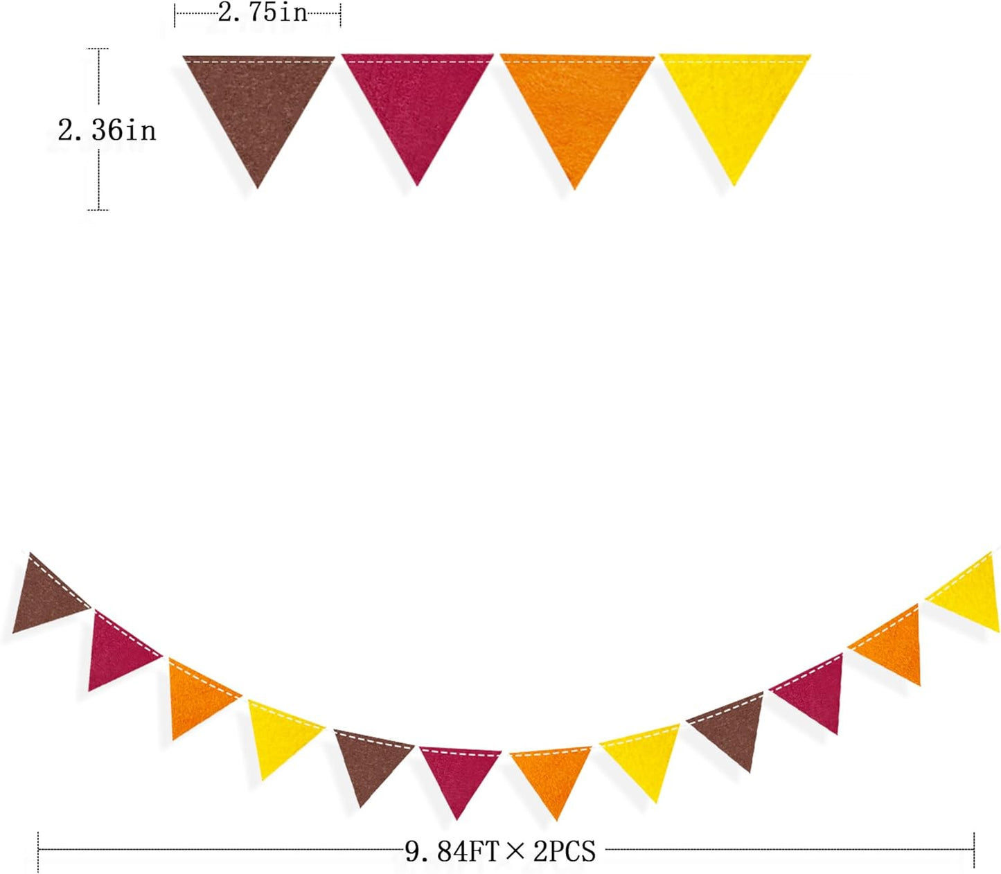 Fall Party Decoration Orange Yellow Brown Burgundy Felt Hanging Triangle Mini Bunting Pennant Banner Flag for Autumn Thanksgiving Harvest Birthday Wedding Baby Shower Party Classroom Nursery Decor