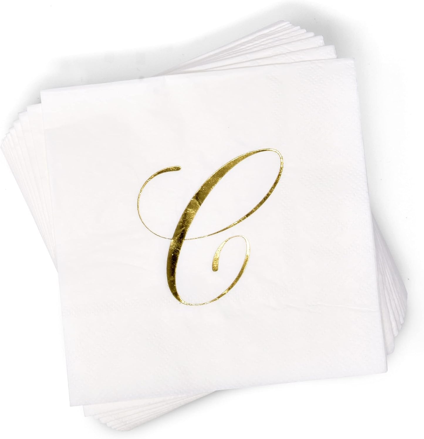 Gift Boutique 100 Gold Monogram Cocktail Napkins Letter C Disposable Paper Pack Elegant Metallic Golden Foil Beverage Napkin for Wedding Holiday Tea Party Bridal & Baby Shower Decorative Napkin