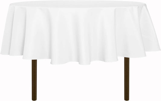 sancua Round Tablecloth - 70 Inch - Water Resistant Spill Proof Washable Polyester Table Cloth Decorative Fabric Table Cover for Dining, Buffet Parties and Camping, White(Fits 24-58 Inch Tables)