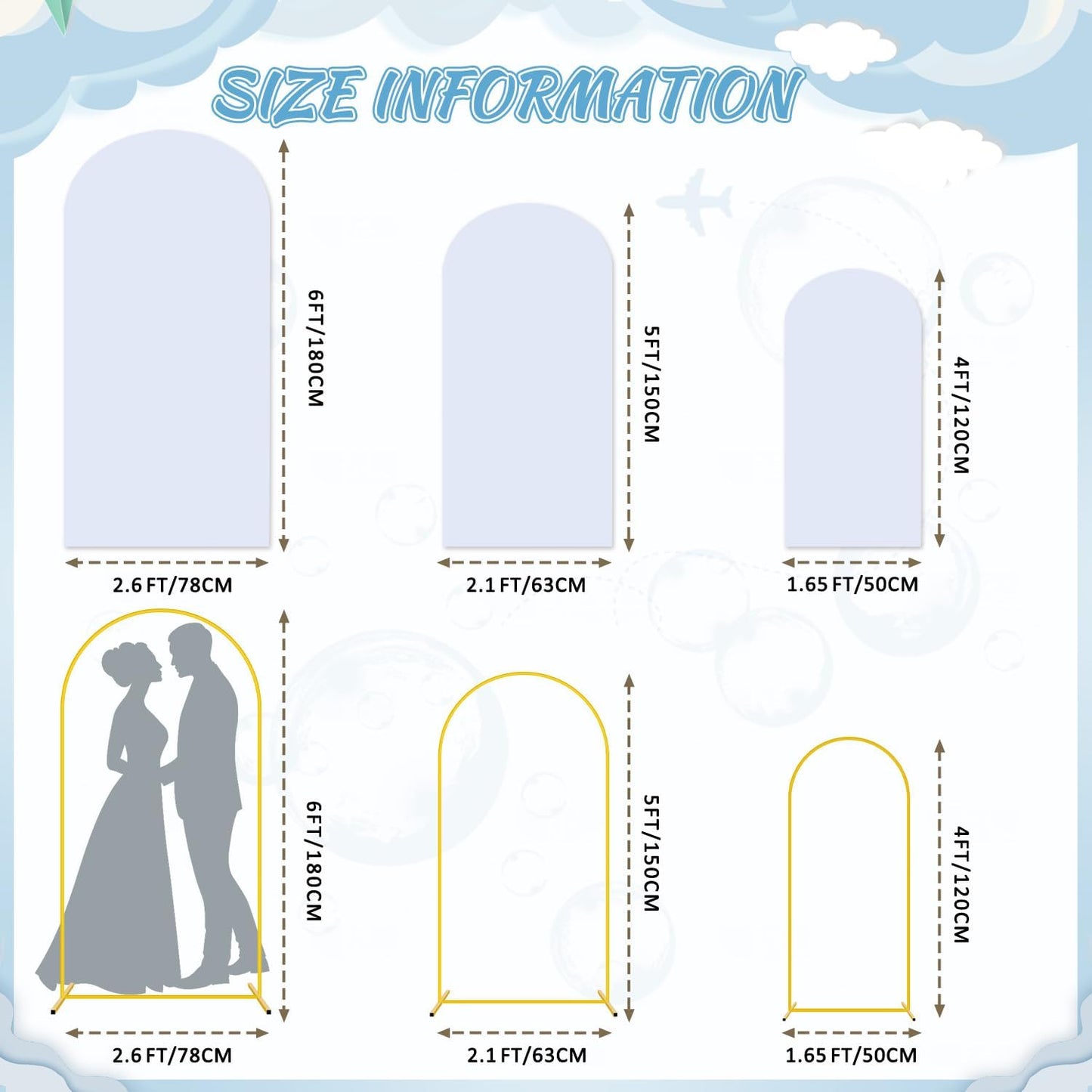 FOTSHARER Wedding Arch Backdrop Stand and White Spandex Arch Cover 6FT 5FT 4FT Set of 3 Metal Arched Frame Backdrop Stand for Parties Arch Stand Cover for Birthday Party Baby Shower Graduation Decor