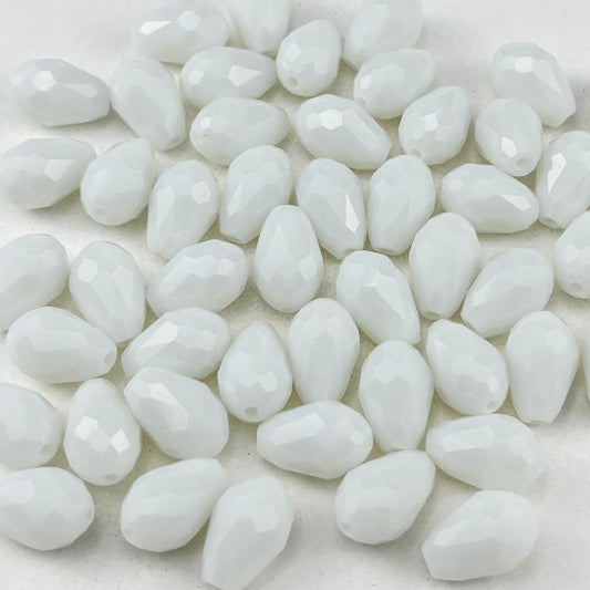 130pcs 6x8mm Teardrop Crystal Glass Beads for Jewelry Making, Faceted Vertical Hole Teardrop Glass Spacer Beads for Wind Chimes Bracelet Earring Necklace DIY Craft(White)