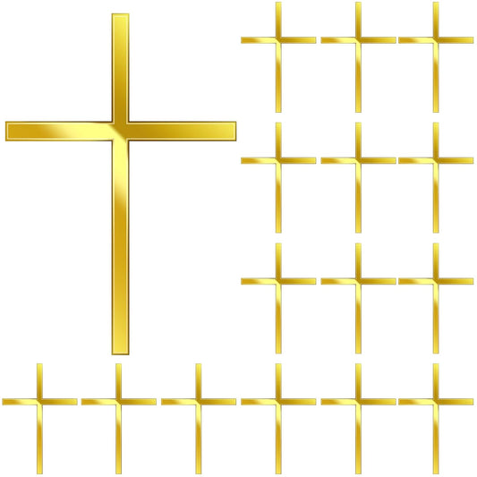 Blulu 16 Pieces Baptism Cake Toppers Crossing Cupcake Toppers Gold Mirror Acrylic Cake Picks Baptism Decor Christian Decorations(Elegant Style)