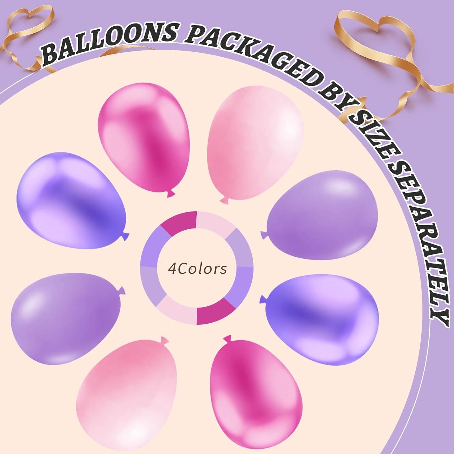 412pcs Pink and Purple Balloons, Different Sizes 18 12 10 5 Inch Pink and Purple Balloons Garland Arch Kit for Girls Women Birthday Baby Shower Wedding Party Decorations