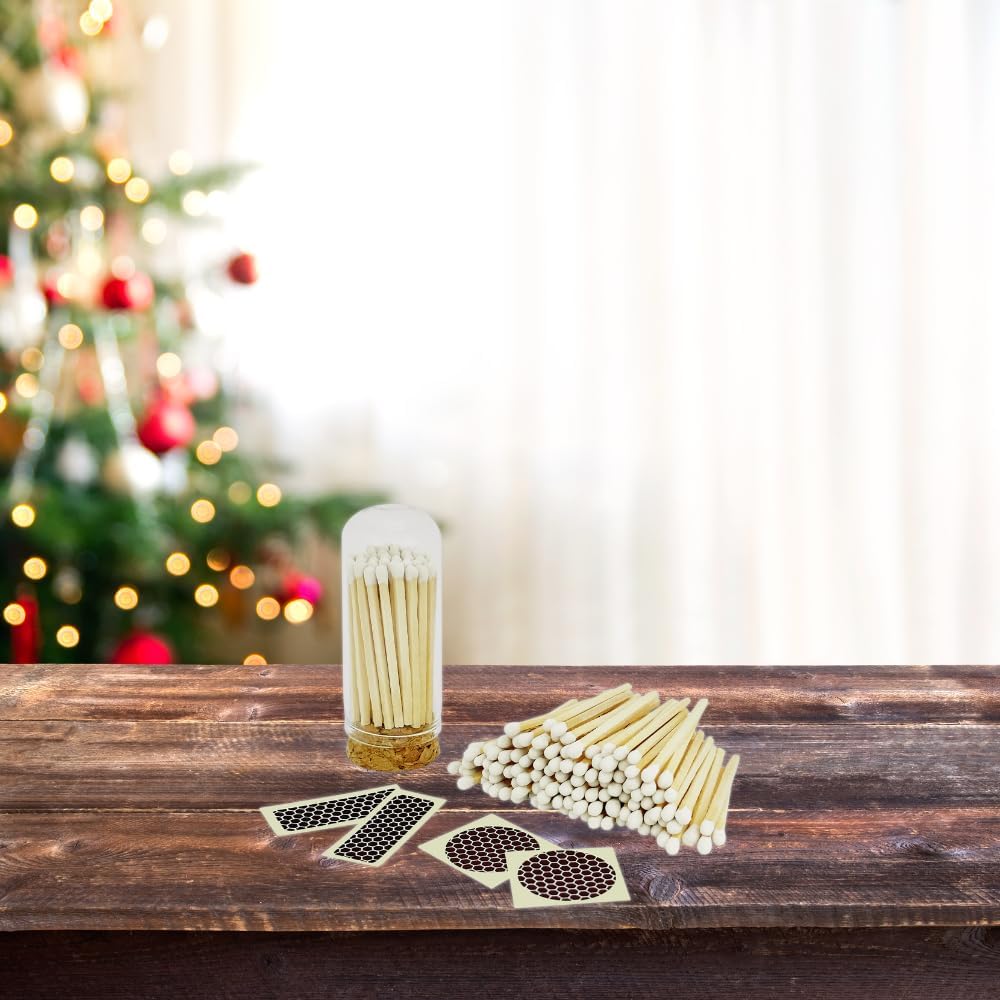 2" Matches in 3 Mini Glass Cloche Jars + Striker Stickers Included | 100 Matchsticks Color of Your Choice | Decorative Safety Matches w/a Dome Glass Holder | Gifts & Home Decor by Thankful Greetings
