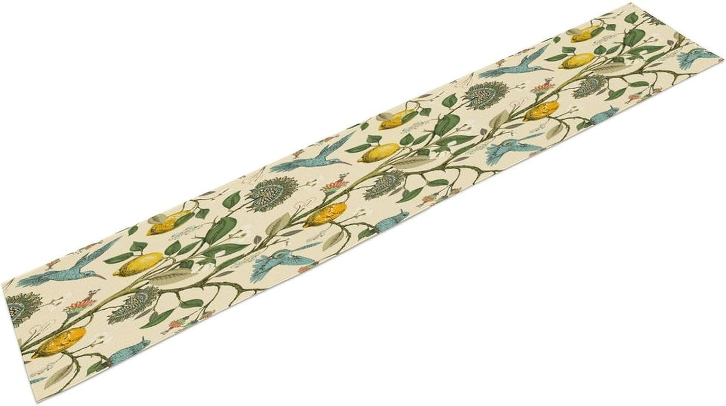 Table Runner with Flowers and Birds, Spring Plant Flowers Table Decoration Linen Table Runner Family Party Party Decorations 13x120 Inches