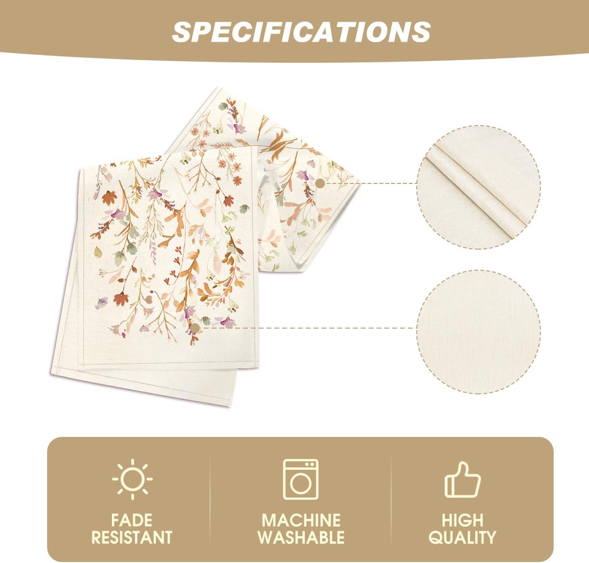 Artoid Mode Floral Leaves Fall Table Runner, Wild Flowers and Grasses Seasonal Autumn Kitchen Dining Table Decoration for Home Party Decor 13x72 Inch