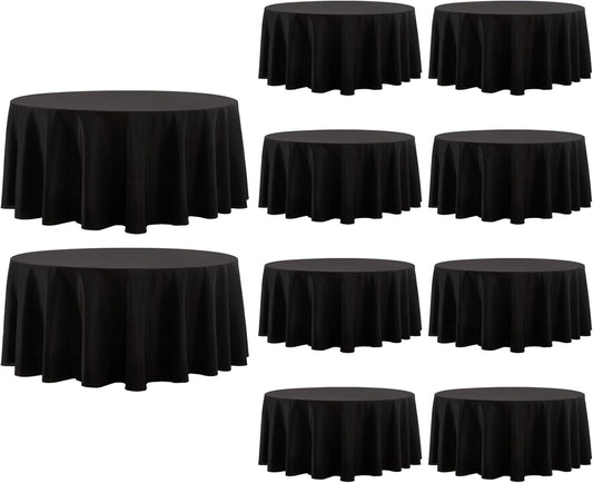 Round Tablecloth 10 Pack 108 Inch Black Tablecloths Washable Decorative Linen Polyester Table Clothes Cover for Dining Table Banquets Buffet Parties and Wedding