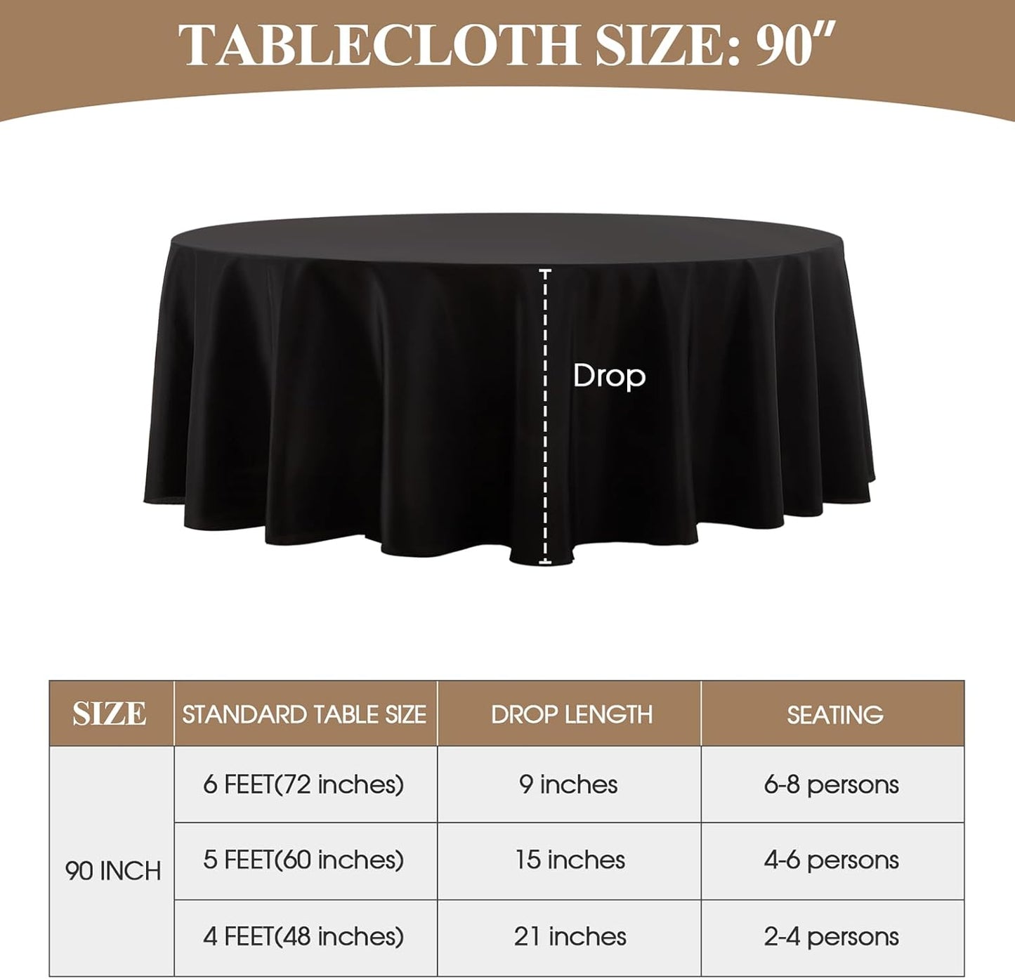 Round Tablecloth 2 Pack 90 Inch Black Tablecloths Washable Decorative Linen Polyester Table Clothes Cover for Dining Table Banquets Buffet Parties and Wedding