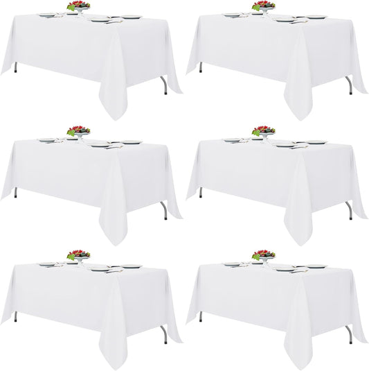 Fitable White Rectangle Tablecloths for 6 Foot Tables, 6 Pack - 70 x 108 Inches - Stain Resistant and Washable Table Clothes, Polyester Fabric Table Covers for Wedding, Party, Banquet, Buffect