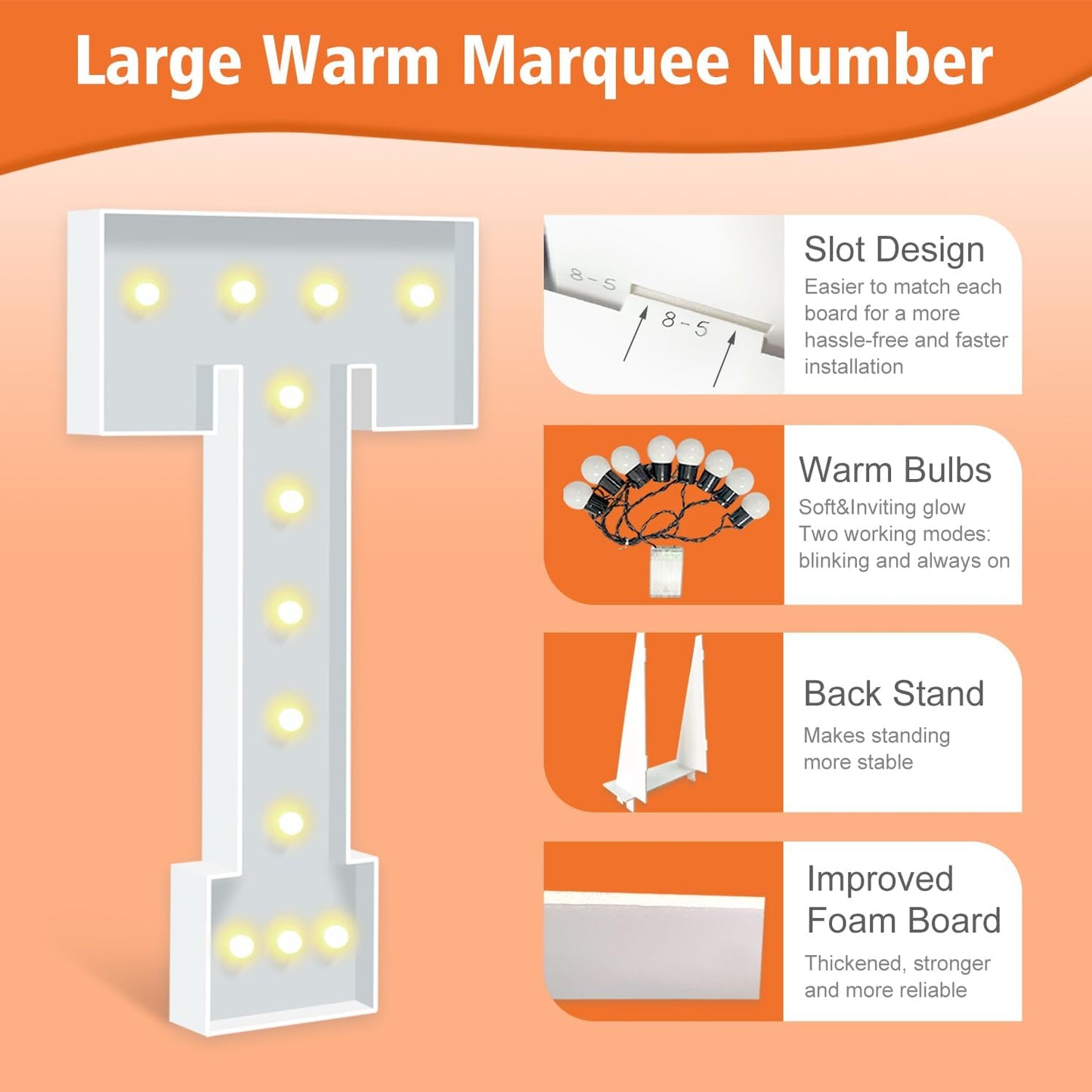 4FT Light Up Marquee Letters T, Large Lighted Letters for Party Backdrop Decor, Mosaic Cardboard Letter for Weddings, Birthdays, Anniversaries, New Year's Celebrations, Easy to Assemble