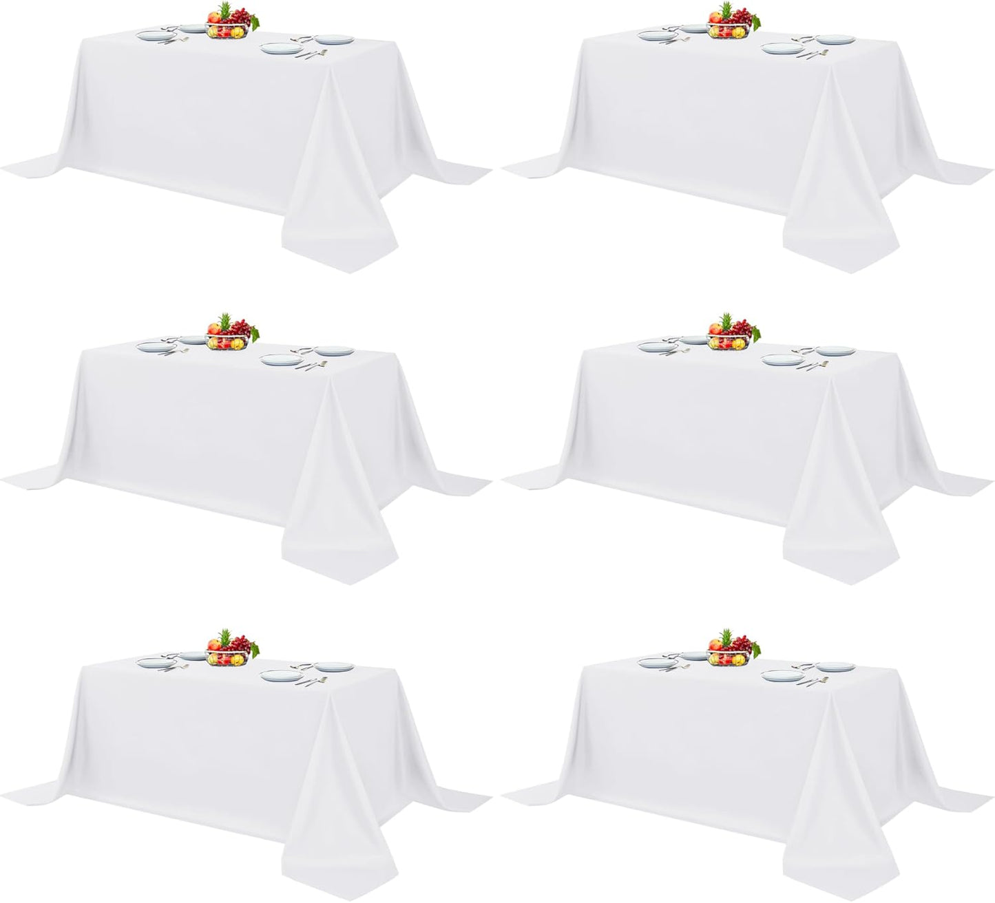 Fitable White Table Clothes for Rectangle Tables, 6 Pack - 90 x 132 Inch - Reusable and Elegant Tablecloths, Polyester Fabric Table Covers for Wedding, Party, Banquet, Formal Events