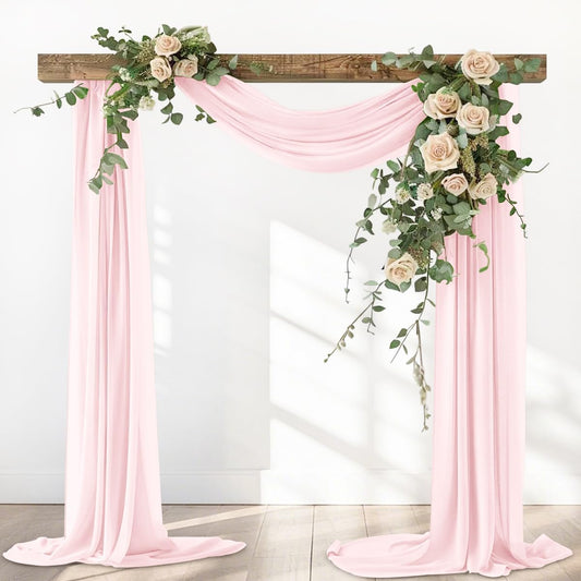 Pink Elegant Arch Draping Fabric 2 Panels Outdoor 29" × 20Ft Sheer Chiffon Curtain Drapes for Fall Wedding Ceremony Birthday Party Garden Brunch