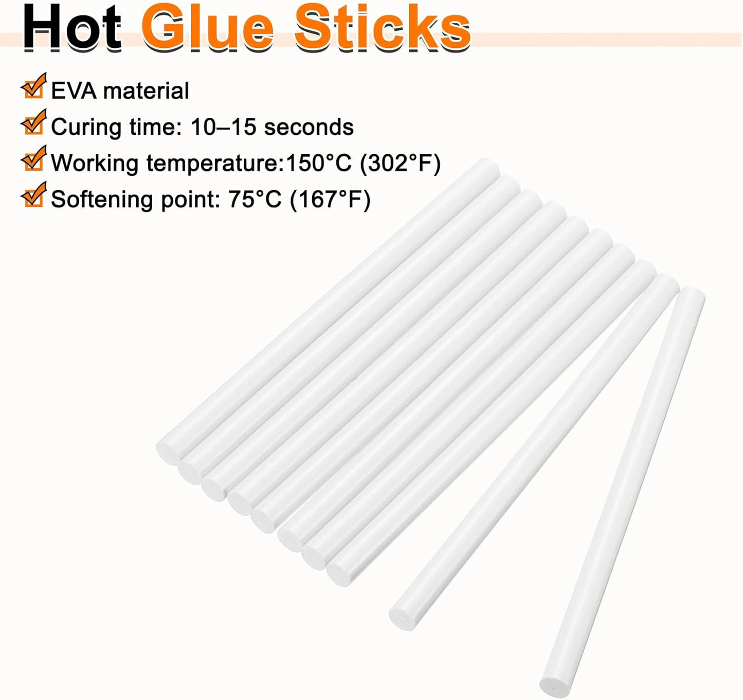 HARFINGTON 10pcs Hot Glue Sticks 0.43" Dia x 9.84" Long EVA Mini Hot Melt Adhesive Glue Stick for Hot Melt Gun Wood Plastic Glass Flowers Fabrics Foam, White