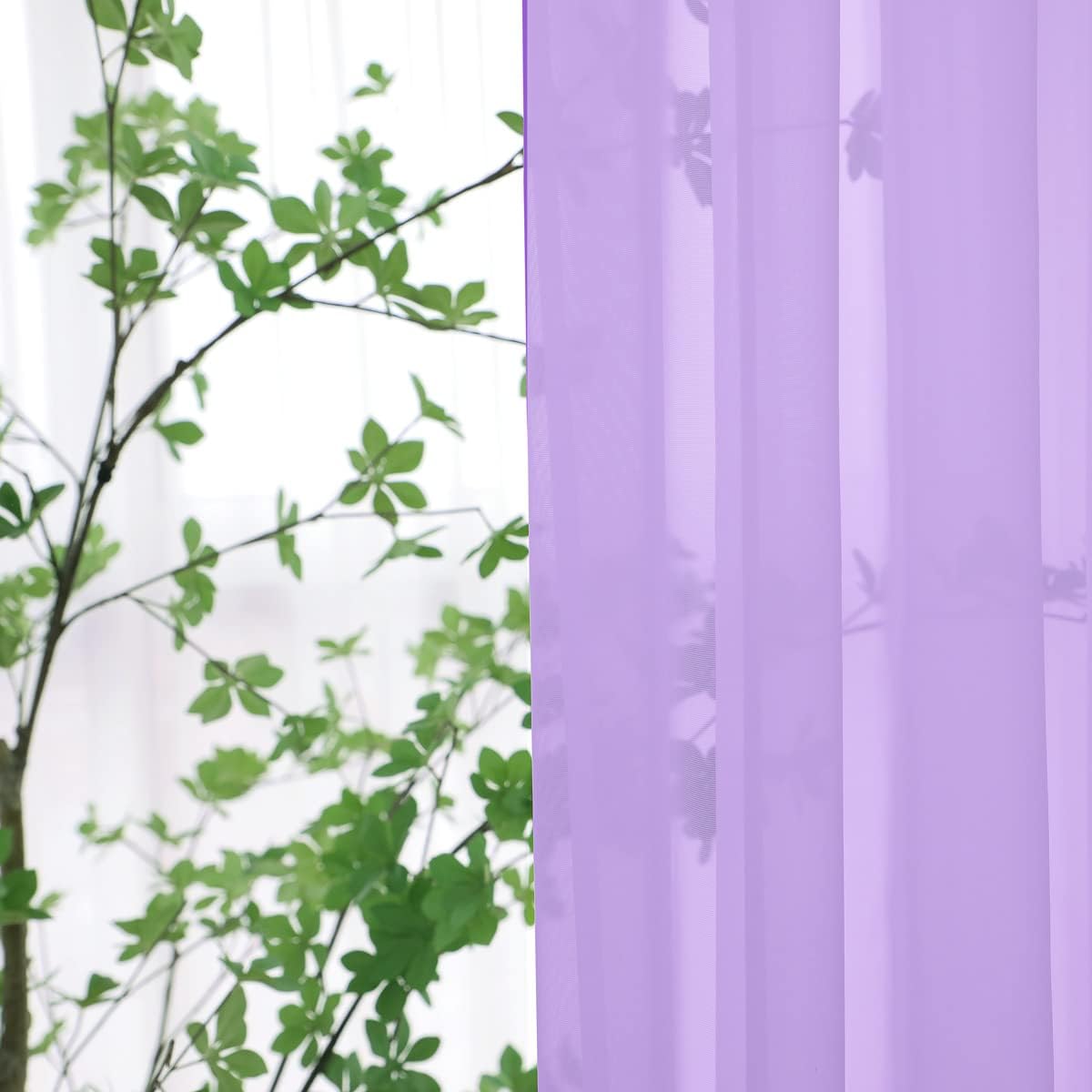 Window Purple Sheer Curtains 90 Inches Long 2 Panels Sheer Curtain Basic Rod Pocket Panel for Bedroom Children Living Room Yard Kitchen (Purple, 52" W x 90" L | 2 pcs)