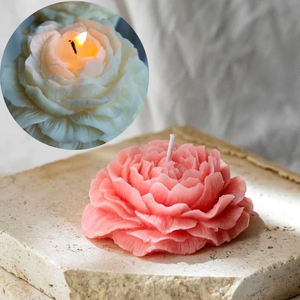 2PCS Peony Flower Silicone Soap Molds 3D Resin Candle Molds Flower Fondant Silicone Mold for Handmade Cake Decoration Cupcake Jelly Candy Chocolate Epoxy Casting Resin Craft