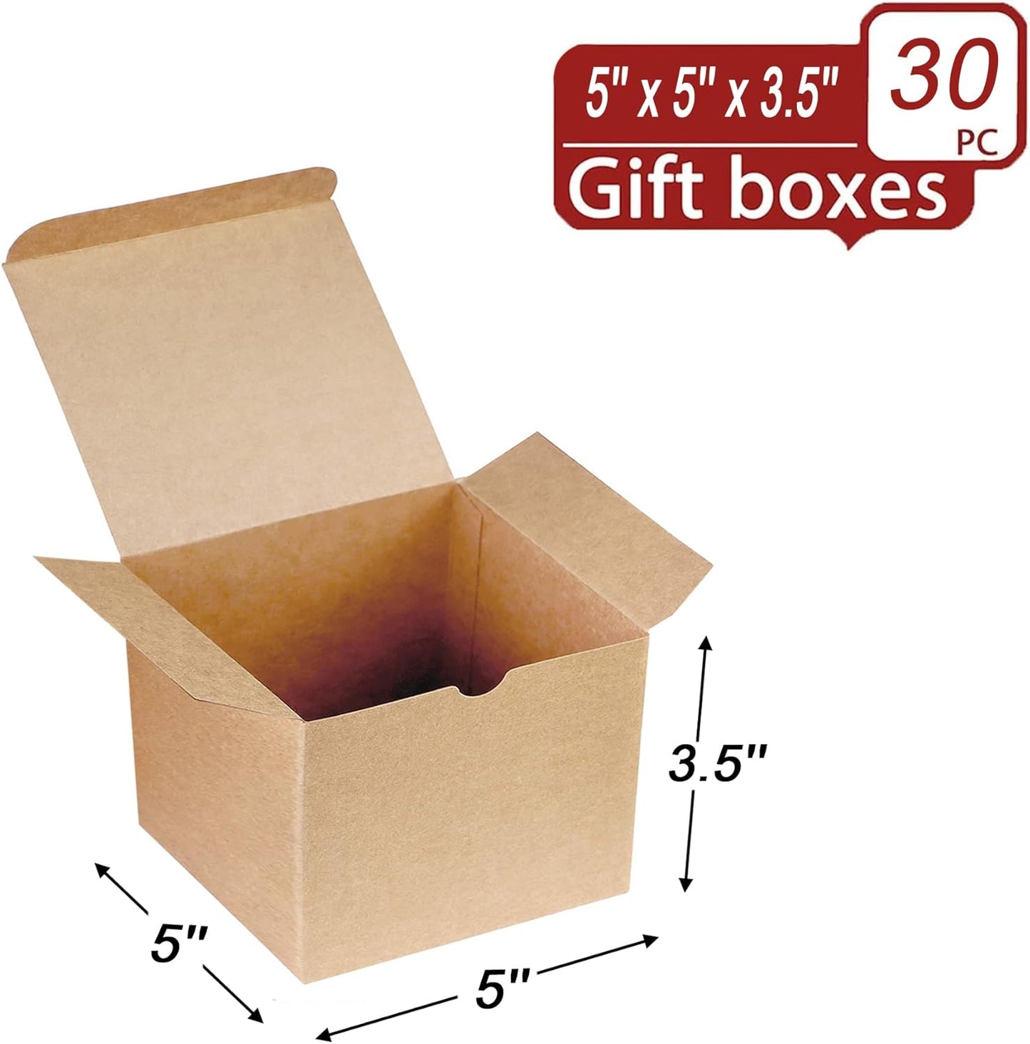 Xxcxpark 30 PCS Brown Kraft Gift Boxes 5x5x3.5, Party Favor Kraft Paper Gift Packaging Box with Lid for DIY Crafting, Cube, Cupcake, Kraft Present Boxes for Birthday, Wedding