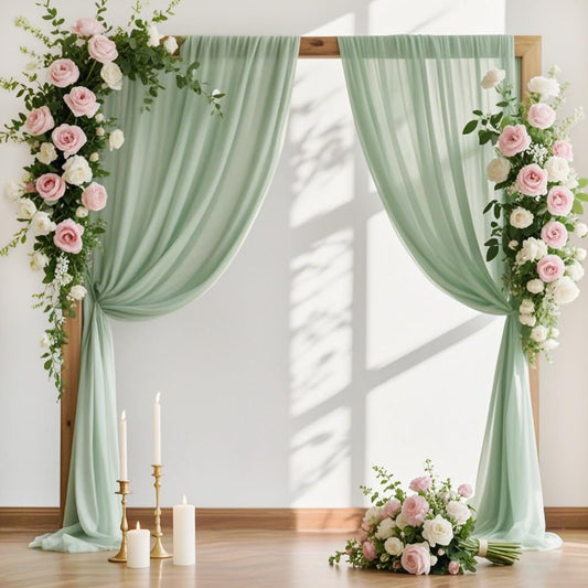 MLMW Wedding Arch Draping Fabric 2 Panels 29" x 20Ft Easter Sage Green Sheer Wedding Arch Backdrop Drapes Outdoor Curtain for Ceremony Party Background Ceiling Decor
