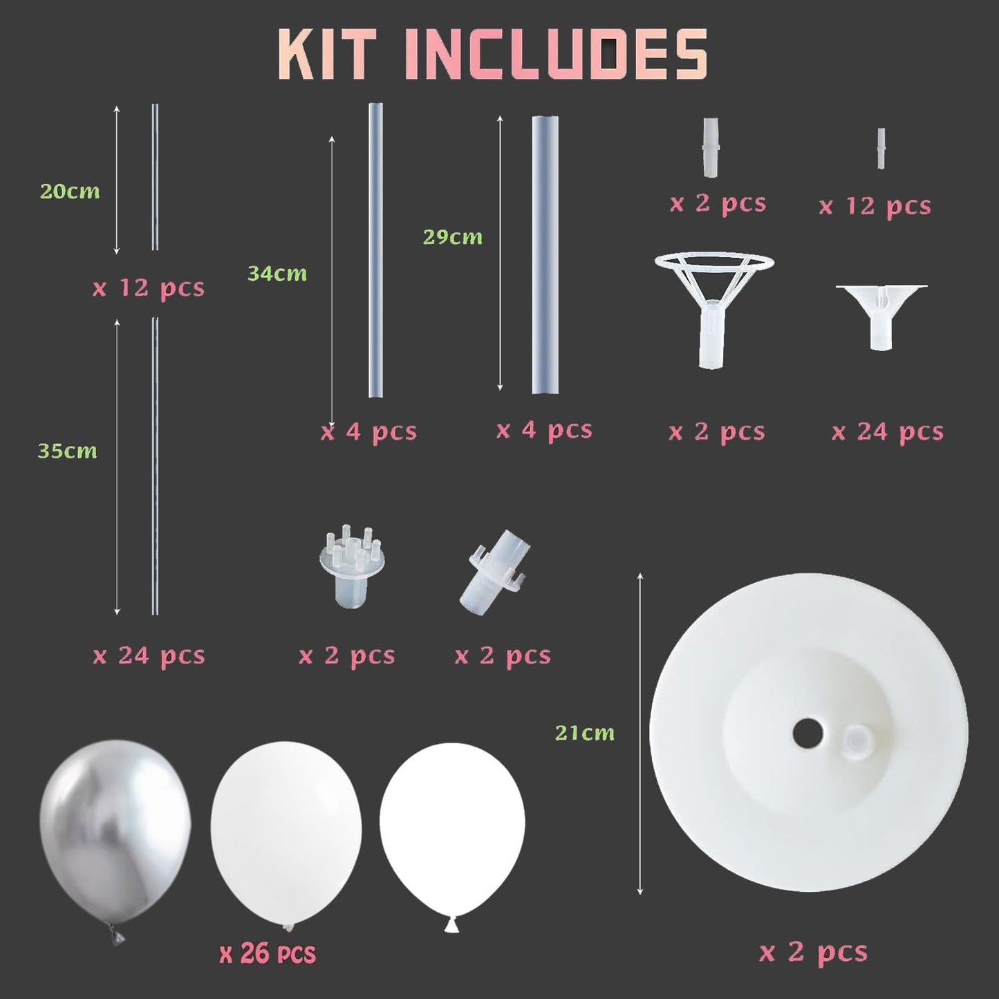 Balloon Stand Kit,Set of 2,Balloon Columns Sticks, Stands for Table&Floor with Stand, Base&Pole,Balloon Tower Backdrop Decoration for Wedding, Baby Shower, Birthday Party, or Bachelorette(Silver)