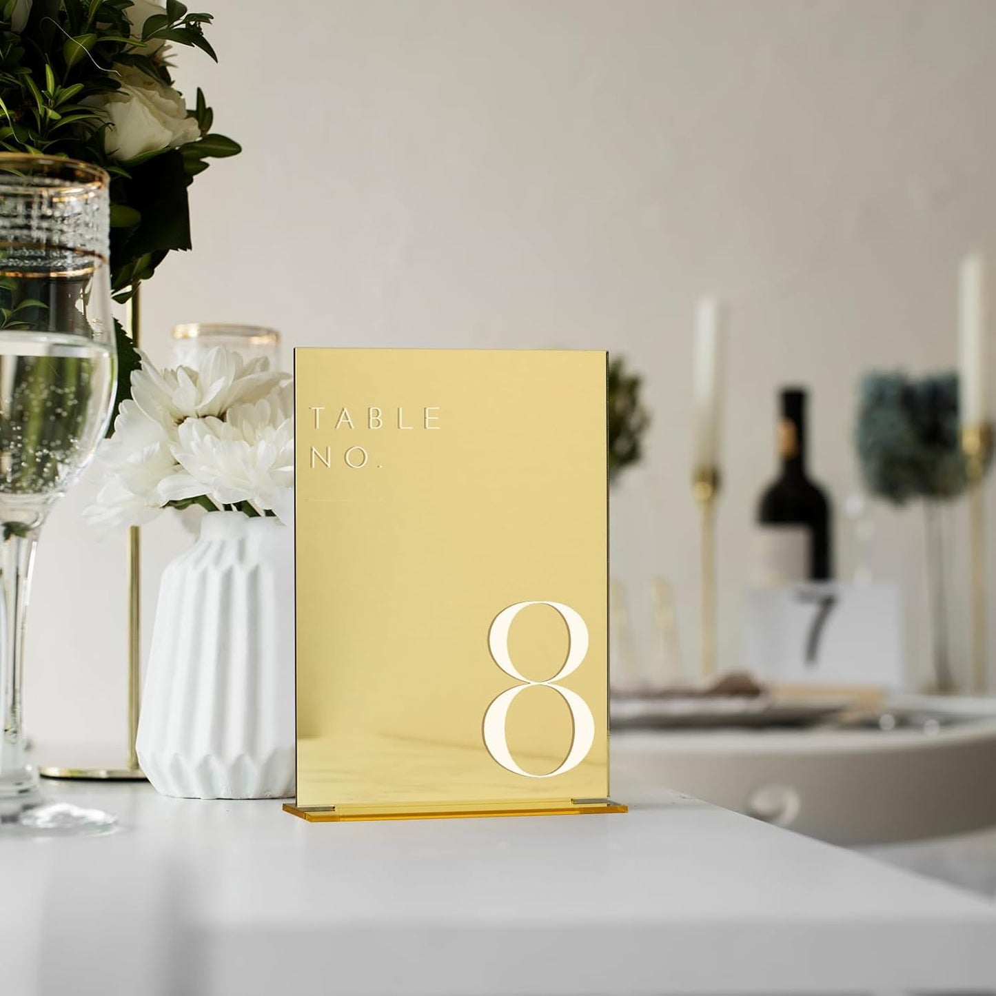 JINMURY Gold Wedding Table Numbers 1-10 with Stands, 5"x7" Gold Mirror Acrylic Table Numbers, Perfect for Wedding Reception, Party, Anniversary, Event