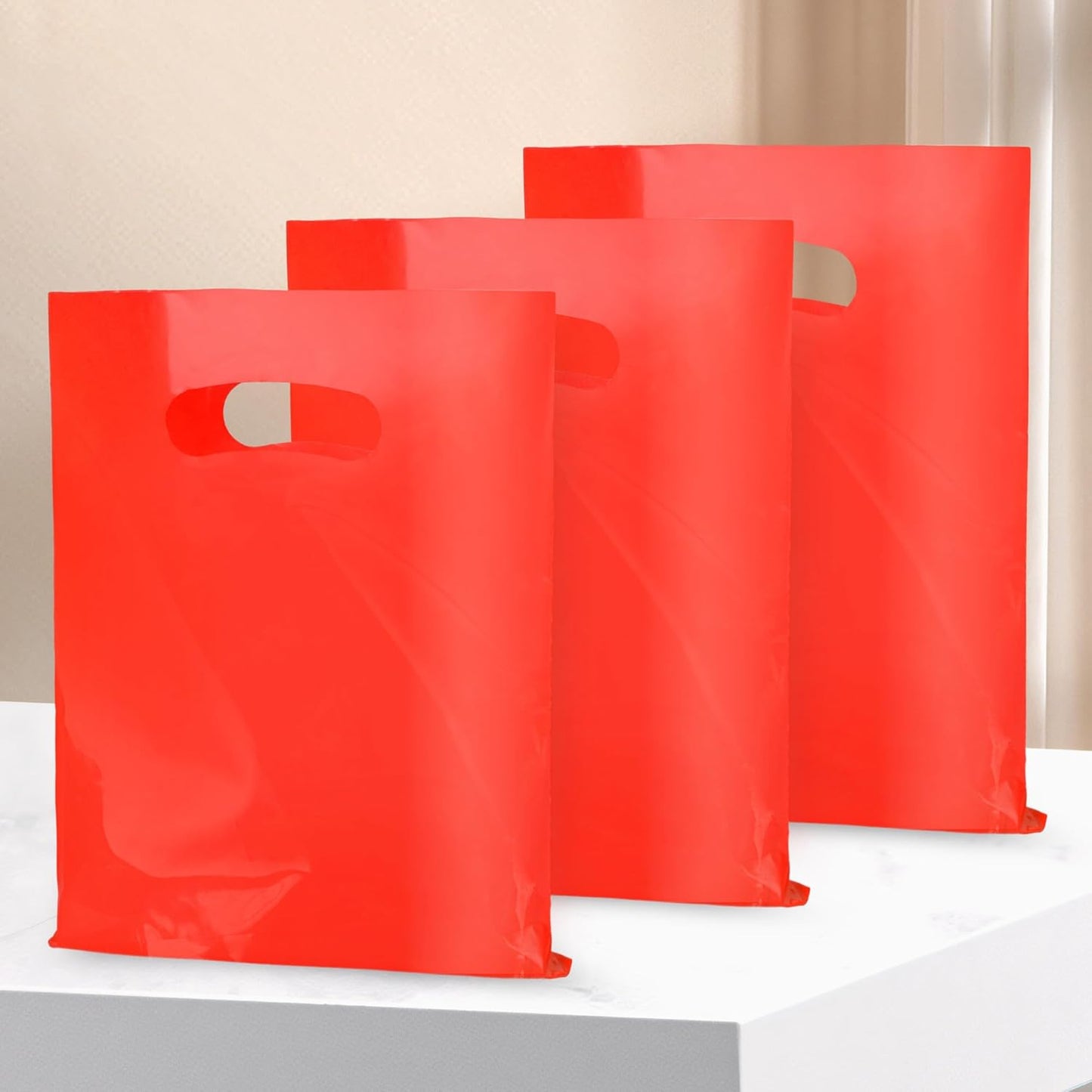 Red 100 PCS Small Gift Bags, 6"x8" Goodie Party Favor Bags with Handle, Treat Retail Pouches for Kids Birthday, Christmas, Small Business