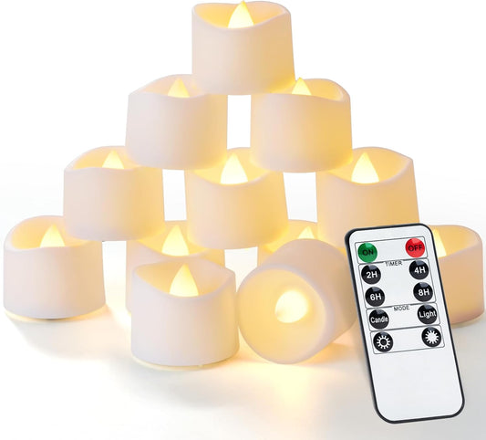 Homemory 12pcs Remote Timer LED Tea Lights Candles, 400+Hours Flickering Flameless Battery Votive Tealights for Tabletop Lighting, Centerpieces Decor, Holiday