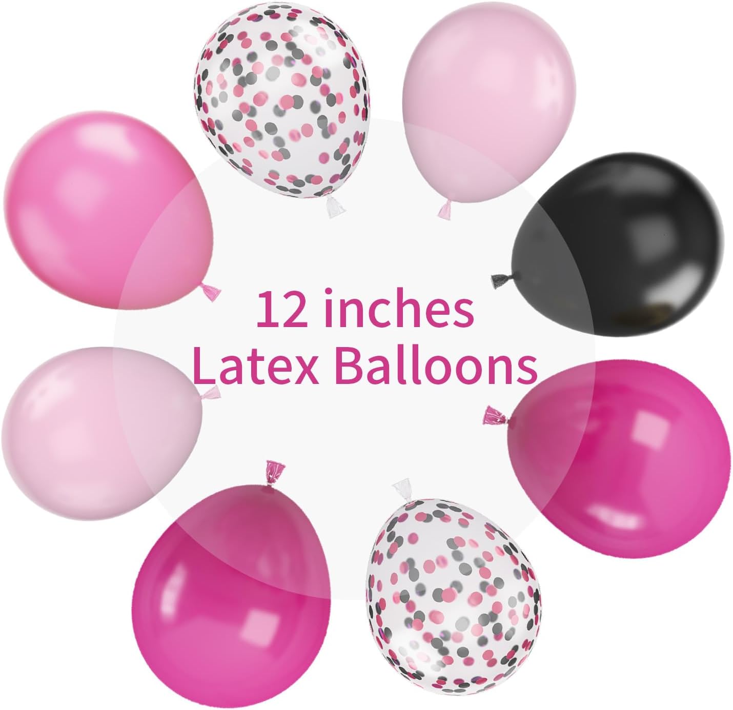 Pink and Black Balloons, 12 Inch Hot Pink Black Balloons Set with Black Pink Confetti Balloons, Pastel Pink Light Pink Black Balloons for Girl Birthday Party Wedding Decorations