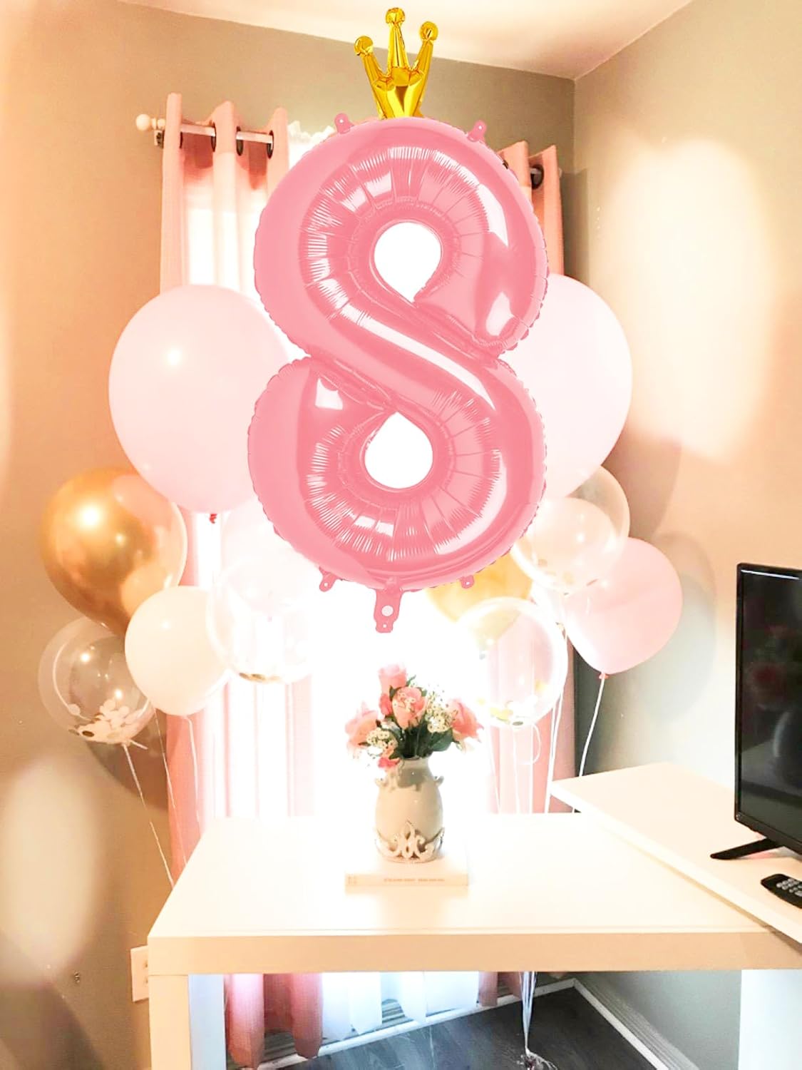 40 Inch Pink Number Balloon 0-9(Zero-Nine) with Crown, Big Size Happy Birthday Balloon, Foil Helium Big Number Balloon for Birthday Party,Wedding, Anniversary (PINK 4)