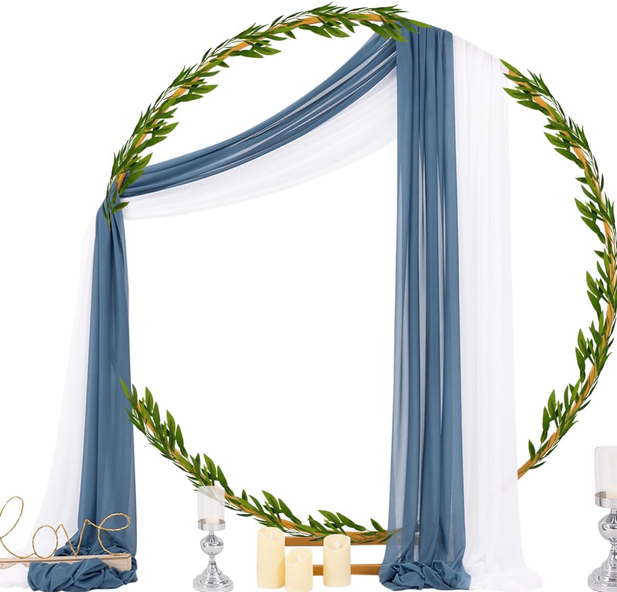 Socomi Wedding Arch Draping Fabric 29" x 20Ft 2 Panels Dusty Blue and White Sheer Outdoor Curtain Drapes Extra Long for Bridal Baby Shower Birthday Party Decor