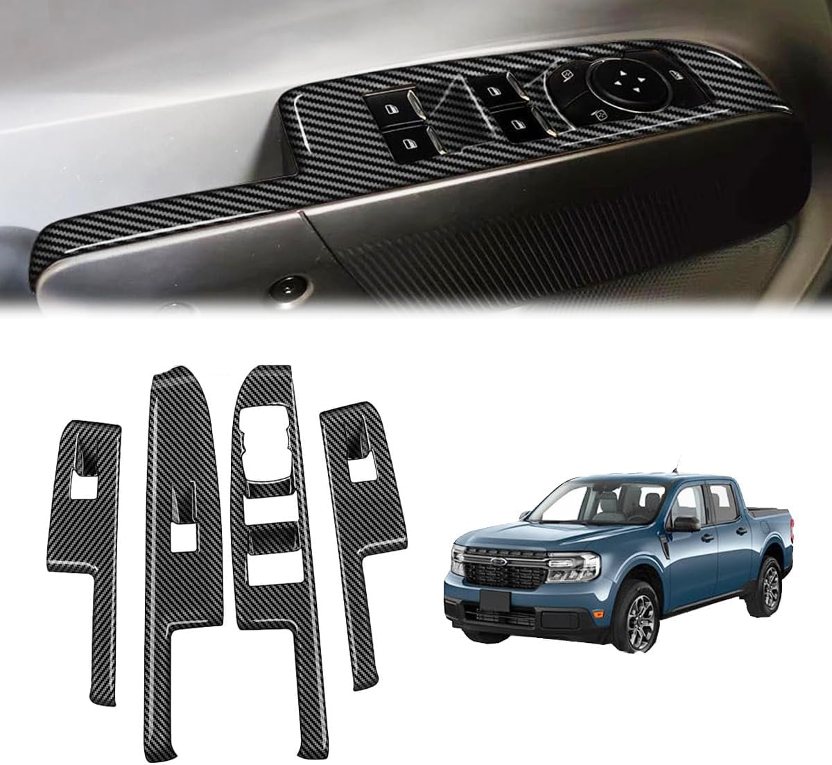 4pcs Carbon Fiber Style Front Rear Doors Window Glass Lift Switch Panel Cover Decorative Sticker Protection Car Interior Accessories for 2022-2025 Ford Maverick KT13