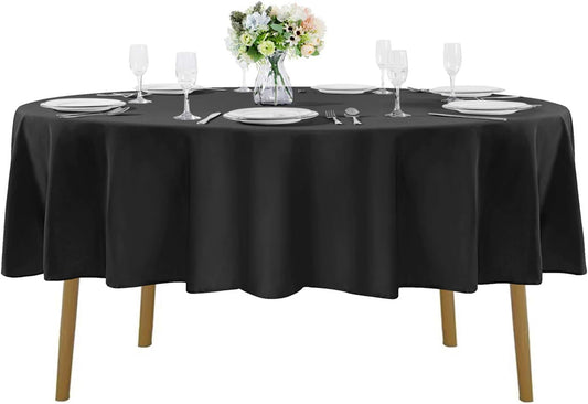60 inch Round Tablecloth Washable Polyester Table Cloth Decorative Table Cover for Wedding Party Dining Banquet（60 inch,Black）