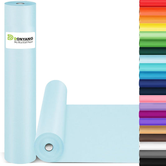 Light Blue Wrapping Paper 15"x450", Blue Kraft Paper Roll for Baby Shower, Wedding, Father’s Day, Birthday, Bouquet Flower Gift Wrap, Solid Color Blue Craft Paper Bulletin Board Paper