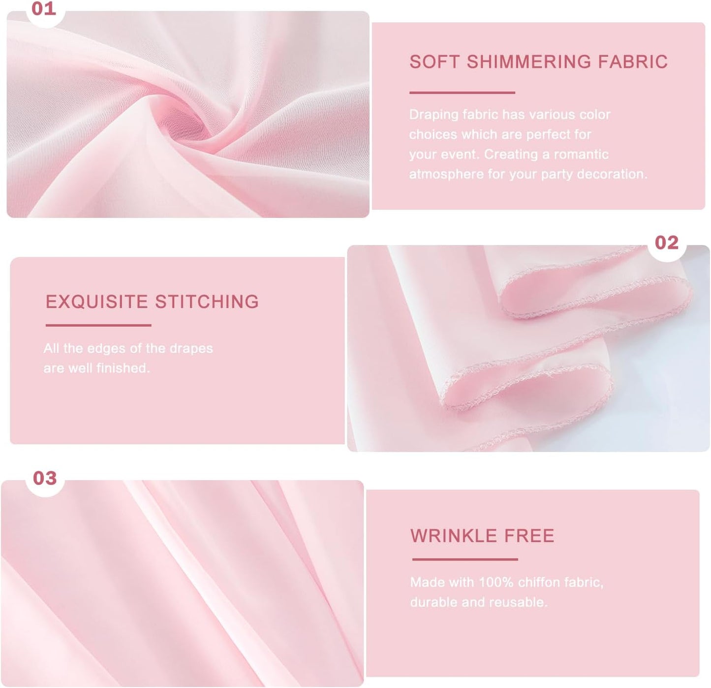 Wedding Arch Draping Fabric 29" x 18 FT Light Pink Sheer Chiffon Outdoor Curtain Drapes for Wedding Birthday Party Ceremony Decor(2 Panels, Light Pink)