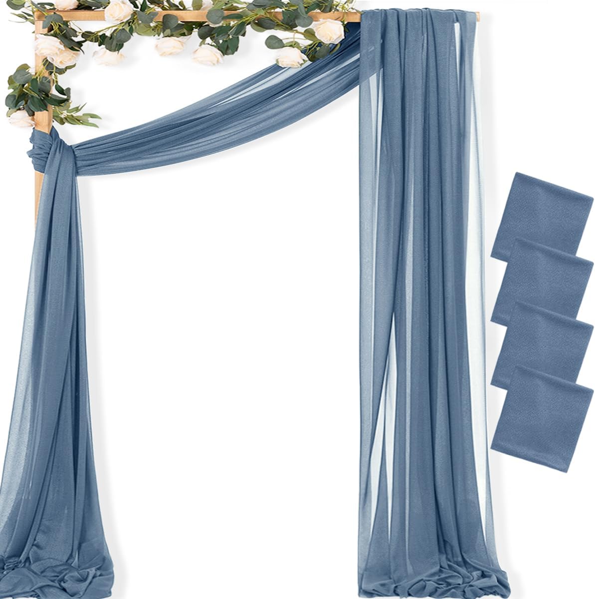 MLMC Dusty Blue Wedding Arch Draping Fabric 4 Panels 29" x 20 FT Extra Long Gauze Drapes Sheer Backdrop Curtains 6.6 Yards Outdoor Drapery Panels for Wedding Ceremony Party Ceiling Decoration