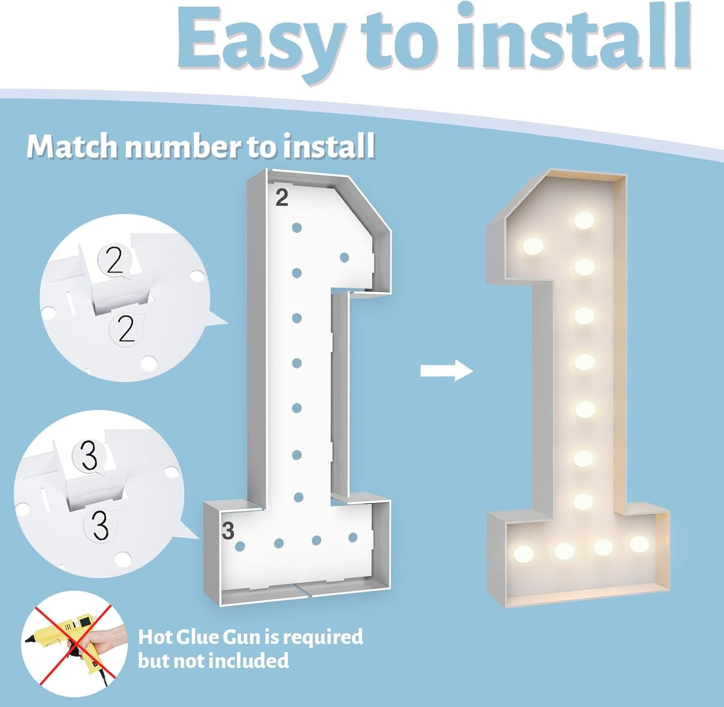 4FT Marquee Light Up Numbers 1,Party Decoration Large Marquee Light Up Letters with Weighted Water Bag,Pre-cut Foam Board Set Can Be Used for Birthdays,Weddings,Baby Anniversaries