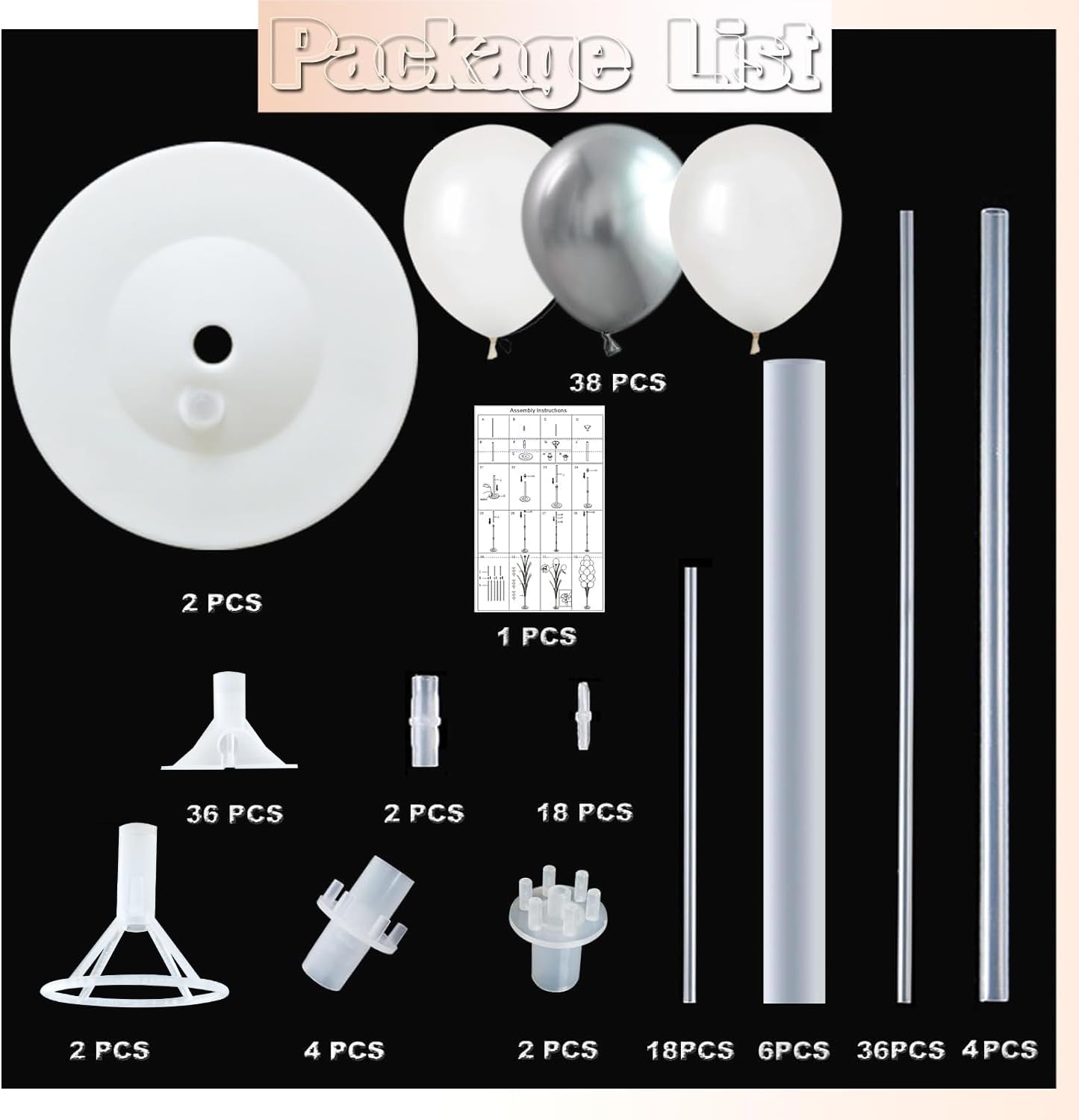 Balloon Column Kit Set of 2 With Balloons Included - with Base, and Pole,Balloon Tower Backdrop Decoration for Wedding, Baby Shower, Birthday Party, or Bachelorette Parties (Silver White)